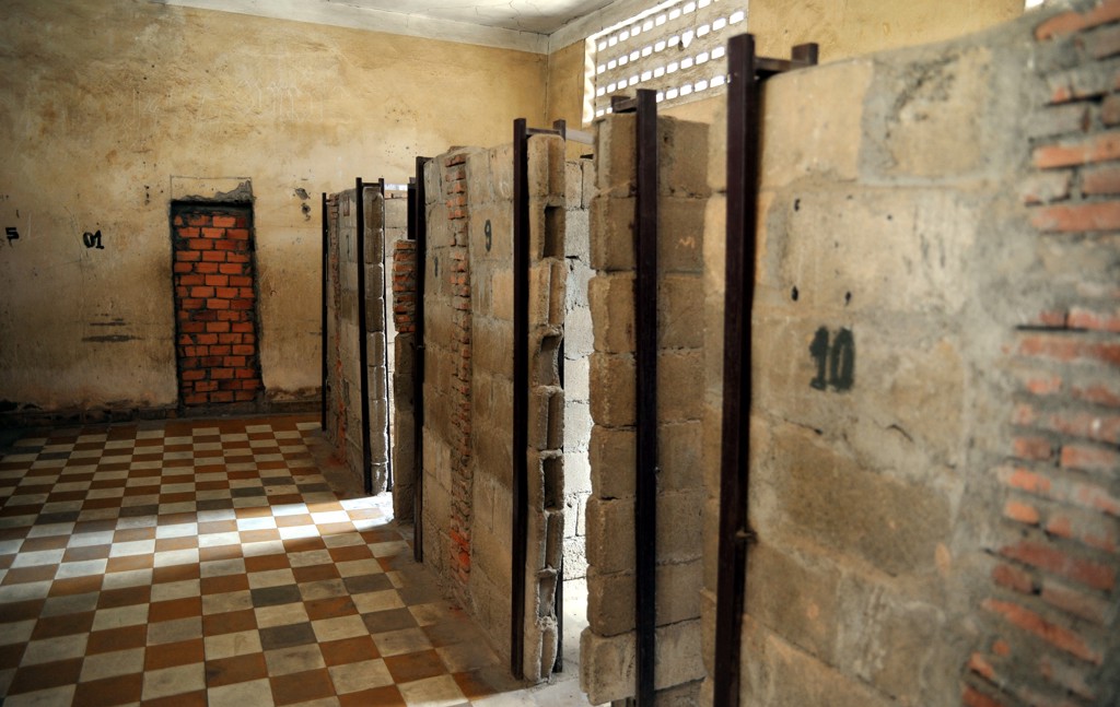 Cellen in de Tuol Sleng-gevangenis (S-21) in Phnom Penh, Cambodja.