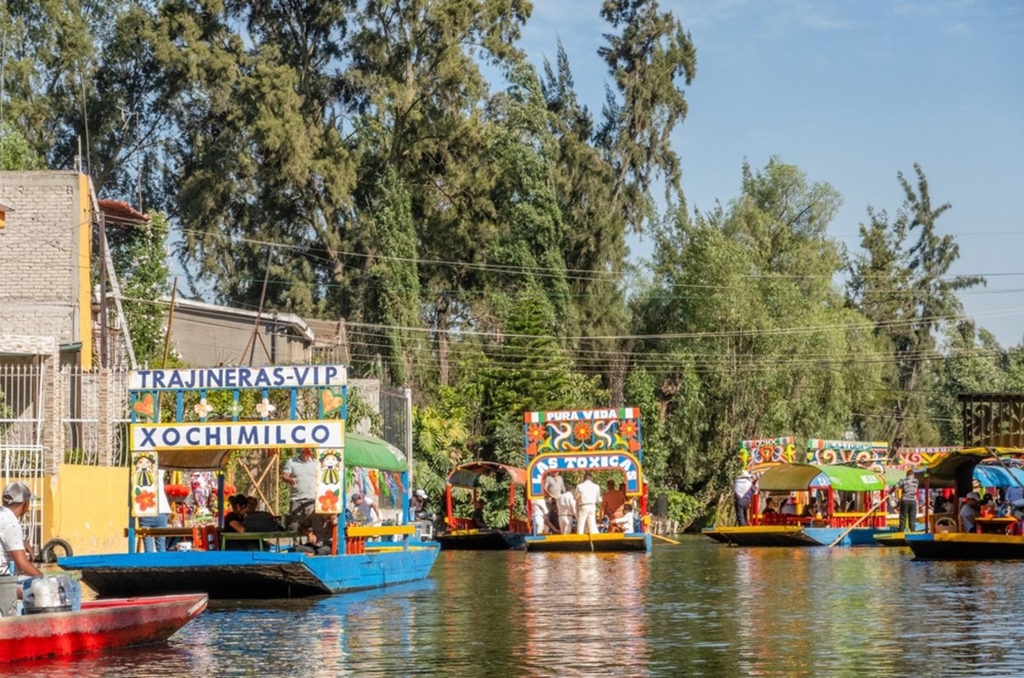 Kleurrijke trajineras op de kanalen van Xochimilco in Mexico-Stad.