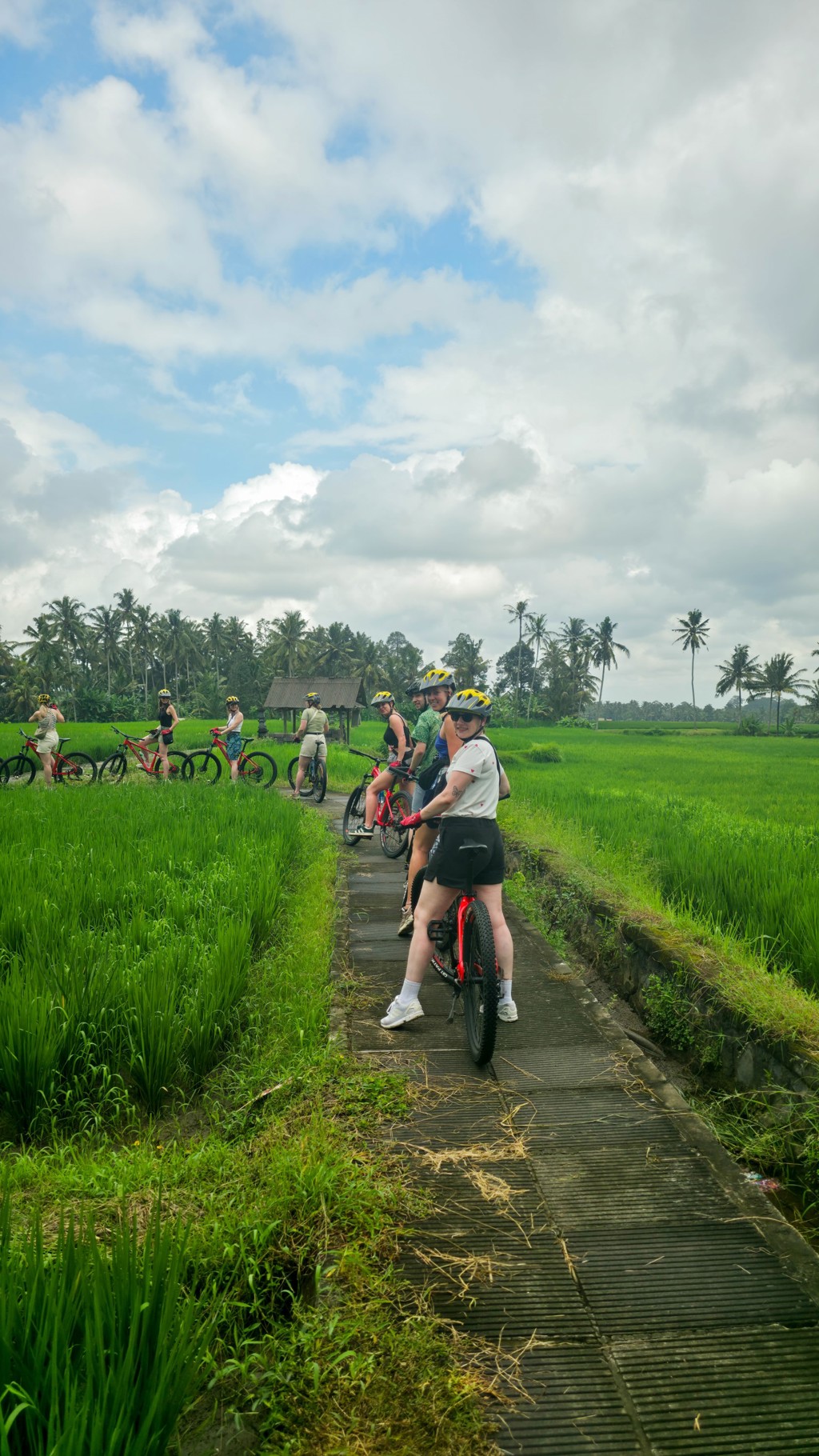 Fietstocht met 22-35ers door de rijstvelden van Bali, Indonesië.