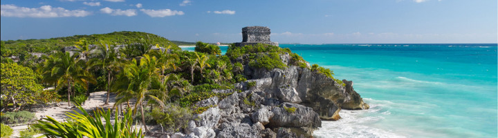 Maya-ruïnes van Tulum aan de turquoise Caribische kust in Mexico, Ruta Maya rondreis.