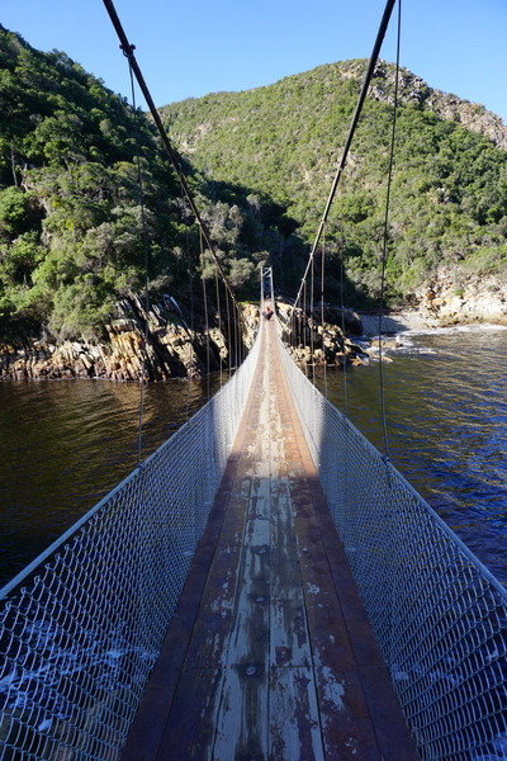 Hangbrug over de Storms River in Tsitsikamma National Park langs de Tuinroute in Zuid-Afrika.
