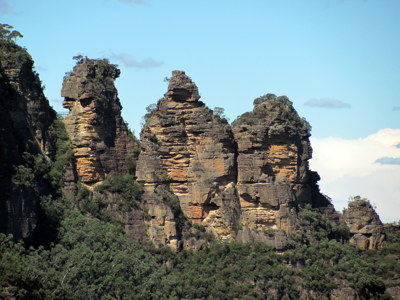 Rotsformaties The Three Sisters in de Blue Mountains bij Sydney, Australië.
