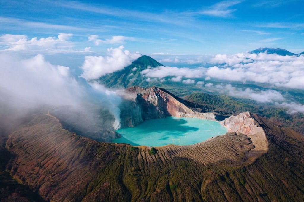 Rijstterrassen op Java tijdens een 22-35ers groepsrondreis Indonesië, met groen landschap en palmen.