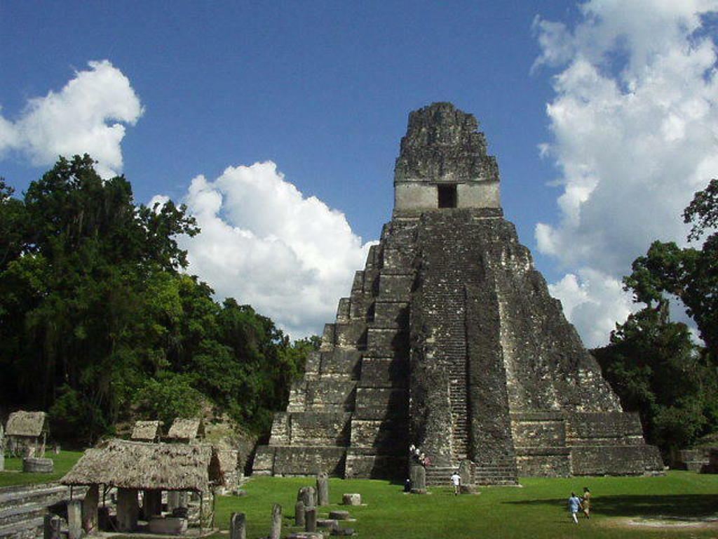 Mayatempel in Tikal, Guatemala, met hoge piramide tussen de jungle.