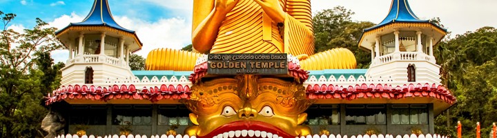 Gouden Boeddhabeeld bij de Golden Temple van Dambulla, Sri Lanka.
