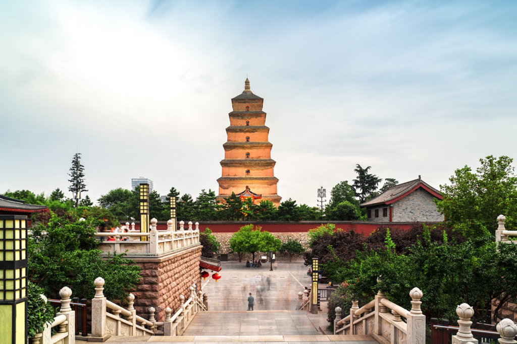 Grote Wilde Gans-pagode in Xi’an, China, langs de Zijderoute.