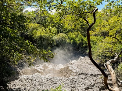 Stomende modderpoel in het regenwoud van Costa Rica langs de route Costa Rica.