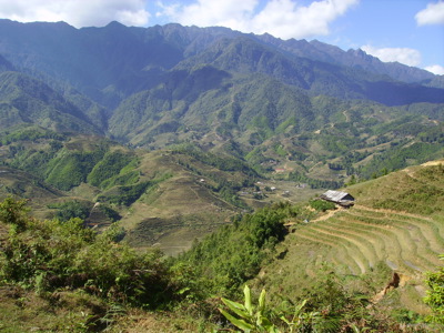 Rijstterrassen in de bergen van Noord-Vietnam langs de Route Vietnam.