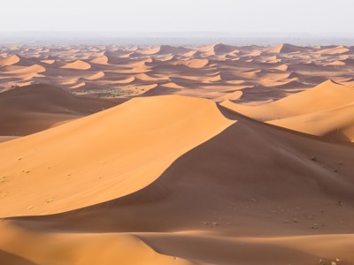 Panoramisch uitzicht op de zandduinen van de Sahara in Marokko tijdens de Route Marokko.