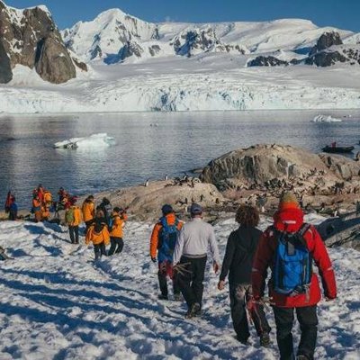 Kaart met routepin voor groepsrondreis Antarctica en South Georgia pinguïnsafari.