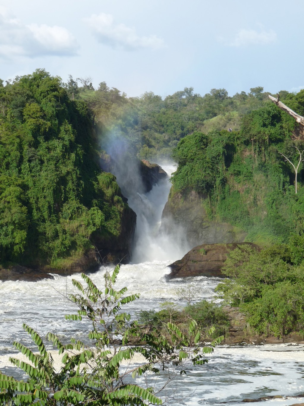 Waterval in een groene kloof langs de Nijl in Oeganda.