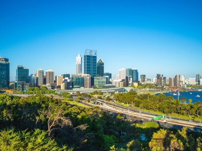 Skyline van Sydney met moderne wolkenkrabbers, onderdeel van de nieuwe Australië-route